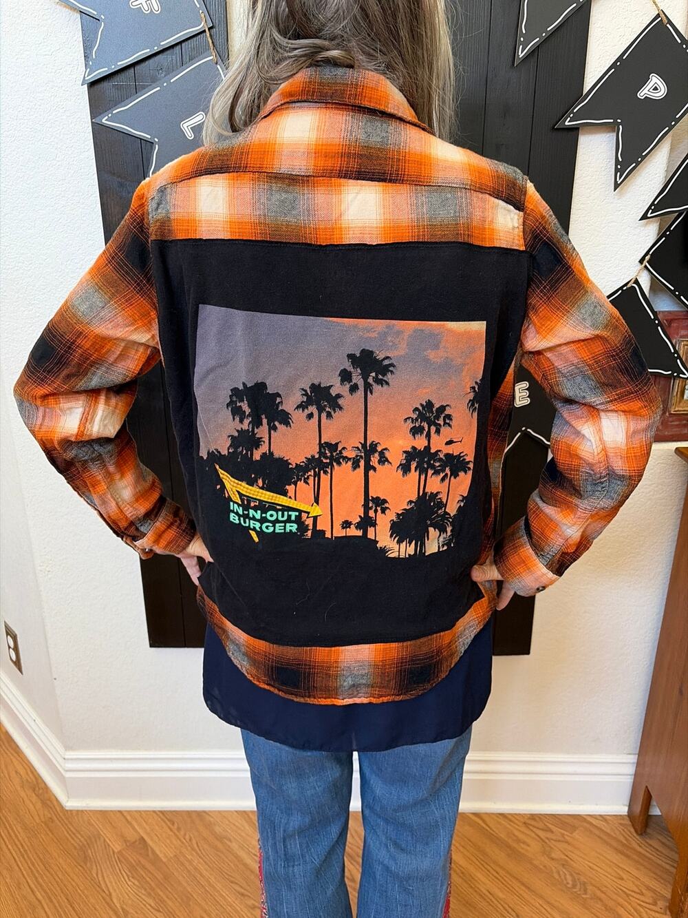 In n Out Burger Upcycled Flannel Shirt Unisex Size Medium M
